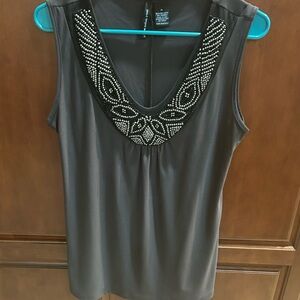 Embellished Black Sleeveless Top
